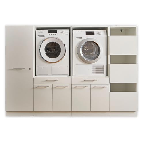 LAUNDREEZY 2x Waschmaschinenschrank, Wäscheschrank und Mehrzweckschrank, Weiß - Waschmaschinen-Überbauschrank TÜV-zertifiziert mit viel Stauraum - 235 x 162 x 67,5 cm (B/H/T) von Laundreezy