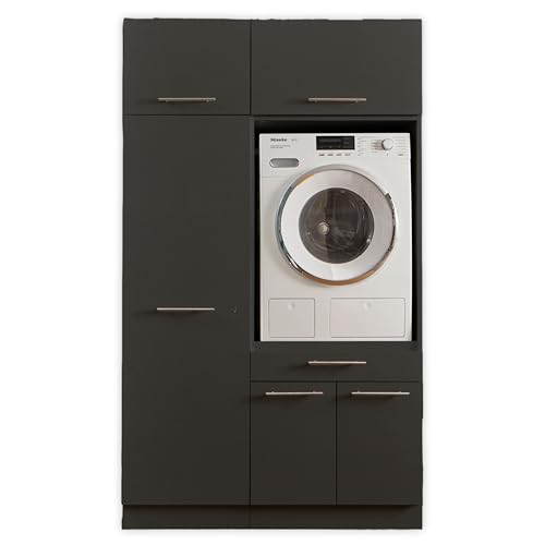 LAUNDREEZY Waschmaschinenschrank, Mehrzweckschrank und 2x Schrankaufsatz, Anthrazit - Waschmaschinen-Überbauschrank TÜV-zertifiziert mit viel Stauraum - 117,5 x 200 x 67,5 cm (B/H/T) von Laundreezy