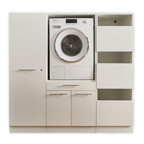 LAUNDREEZY Waschmaschinenschrank, Wäscheschrank und Mehrzweckschrank, Weiß - Waschmaschinen-Überbauschrank TÜV-zertifiziert mit viel Stauraum - 167,5 x 162 x 67,5 cm (B/H/T) von Laundreezy