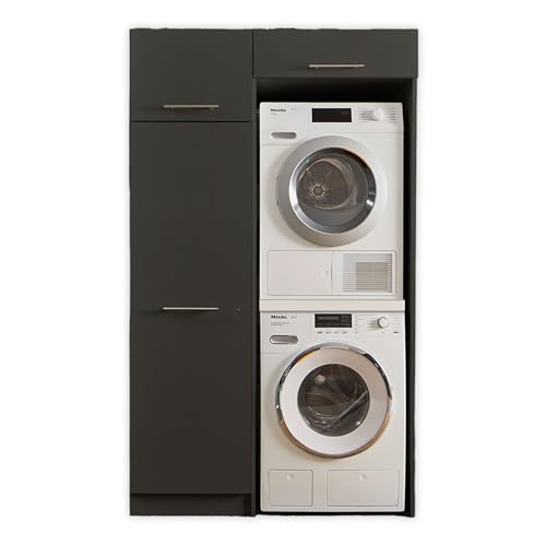 LAUNDREEZY Waschmaschinenschrank für Trockner und Waschmaschine, Mehrzweckschrank und Schrankaufsatz, Anthrazit - Praktischer Waschmaschinen-Überbauschrank - 117,5 x 200 x 67,5 cm (B/H/T) von Laundreezy