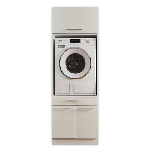 LAUNDREEZY Waschmaschinenschrank mit Schrankaufsatz, Weiß - Waschmaschinen-Überbauschrank TÜV-zertifiziert mit viel Stauraum - 67,5 x 200 x 67,5 cm (B/H/T) von Laundreezy