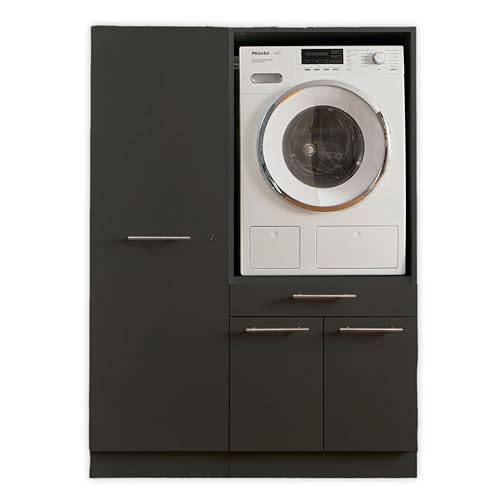 LAUNDREEZY Waschmaschinenschrank und Mehrzweckschrank, Anthrazit - Waschmaschinen-Überbauschrank TÜV-zertifiziert mit viel Stauraum - 117,5 x 162 x 67,5 cm (B/H/T) von Laundreezy