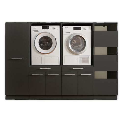 Laundreezy 2X Waschmaschinenschrank, Wäscheschrank und Mehrzweckschrank, Anthrazit - Waschmaschinen-Überbauschrank TÜV-Zertifiziert mit viel Stauraum - 235 x 162 x 67,5 cm (B/H/T) von Laundreezy