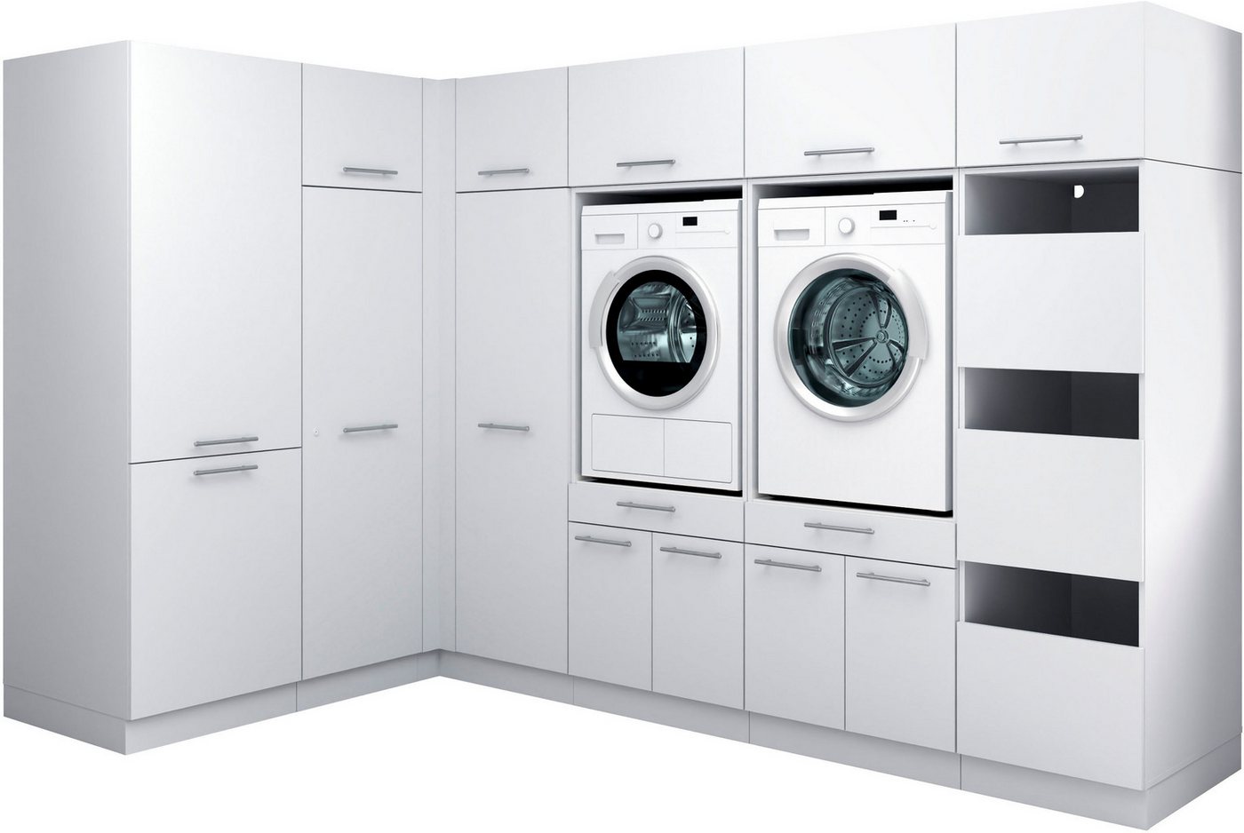 Laundreezy Mehrzweckschrank-Set Laundreezy, 11-tlg. Mehrzweckschrank-Set B/H/T 285/200/68 cm, (11-St), Breite 285 cm, Soft-Close-Funktion für Türen von Laundreezy