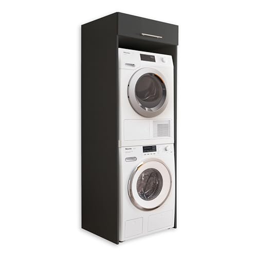 Laundreezy Waschmaschinenschrank für Trockner und Waschmaschine, Anthrazit - Praktischer Waschmaschinen-Überbauschrank - 67,5 x 200 x 67,5 cm (B/H/T) von Laundreezy