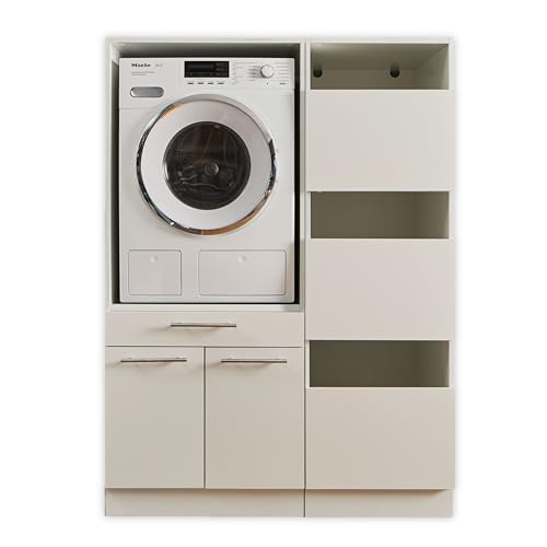 Laundreezy Waschmaschinenschrank und Wäscheschrank, Weiß - Waschmaschinen-Überbauschrank TÜV-Zertifiziert mit viel Stauraum - 117,5 x 162 x 67,5 cm (B/H/T) von Laundreezy