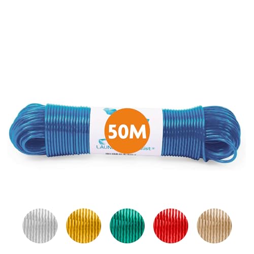 Wäscheleine 50 Meter mit Stahlkern - Made IN Holland - witterungsbeständig und extra lang - rutschfeste wäscheleine für Haus und Camping - Extra stark LaundrySpecialist von LaundrySpecialist