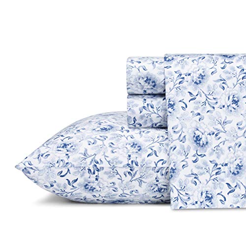 Laura Ashley Home - King-Size-Bettlaken, weiches Satin-Baumwoll-Bettwäsche-Set – schlanke, Glatte und atmungsaktive Heimdekoration (Lorelei Dunkelblau, Kingsize-Bett) von Laura Ashley