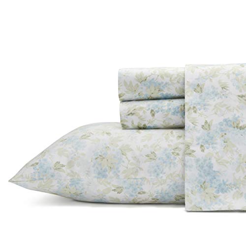 Laura Ashley - Queen-Size-Bettlaken, weiches Satin-Baumwoll-Bettwäsche-Set – schlanke, Glatte und atmungsaktive Heimdekoration (Rena Teal, Queensize) von Laura Ashley