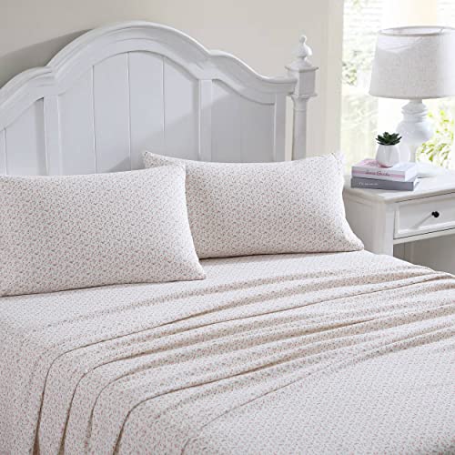 Laura Ashley Startseite – Bettwäsche-Set für King-Size-Betten, Baumwoll-Flanell, gebürstet für zusätzliche Weichheit und Komfort (Evie Pink, King), Evie Pink/Grün/Weiß, 4-teilig von Laura Ashley