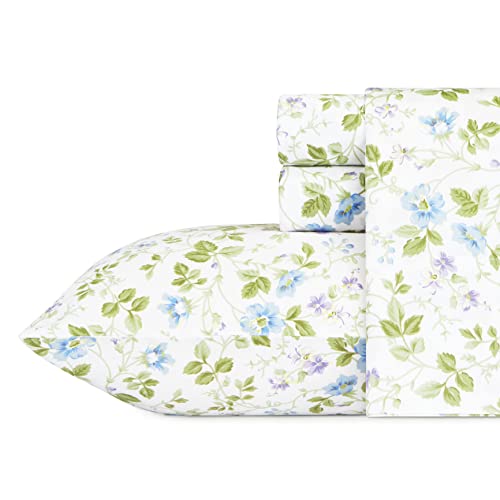 Laura Ashley Home - Satin-Kollektion - Bettlaken-Set - 100% Baumwolle, seidig glatter & leuchtender Glanz, knitterfreie Bettwäsche, Queen, Frühlingsblüte, Wildblume von Laura Ashley