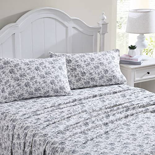 Laura Ashley Home - Doppelbettlaken, Baumwoll-Flanell-Bettwäsche-Set, gebürstet für zusätzliche Weichheit und Komfort (Black Faye Toile, Twin) von Laura Ashley