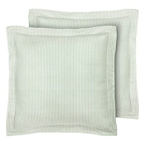 Laura Ashley Home - Euro Sham Set, Glatte Baumwoll-Kissenbezüge mit Hotelverschluss, leichte und stilvolle Heimdekoration (Ticking Stripe Green, 2-teilig) von Laura Ashley