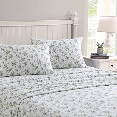 Laura Ashley Home - Queen-Size-Bettlaken, Baumwollflanell-Bettwäsche-Set, gebürstet für zusätzliche Weichheit und Komfort (Le Fleur, Queen) von Laura Ashley