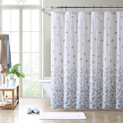 Laura Ashley Home - Duschvorhang, stilvolle Badezimmer-Dekoration mit Knopfhalter, Elegante Florale Heimdekoration (Flora-Blau, 182,9 x 182,9 cm) von Laura Ashley