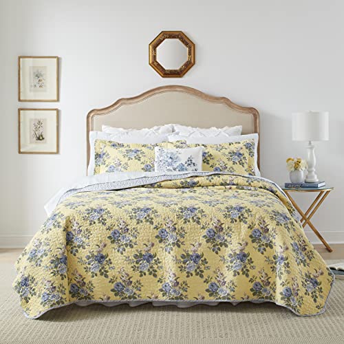 Laura Ashley Home Linley Collection Bettwäsche-Set, 100% Baumwolle, wendbar, leicht und atmungsaktiv, vorgewaschen für zusätzliche Weichheit, Doppelbett, Hellgelb von Laura Ashley