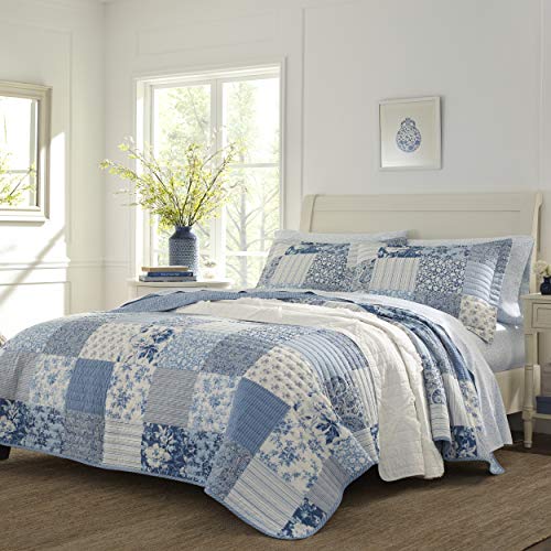 Laura Ashley - Bettwäsche-Set für Doppelbett, wendbare Baumwollbettwäsche mit passendem Kissenbezug, Bauernhaus-inspirierte Heimdekoration (Paisleymuster Patchwork, Blau, Doppelbett) von Laura Ashley