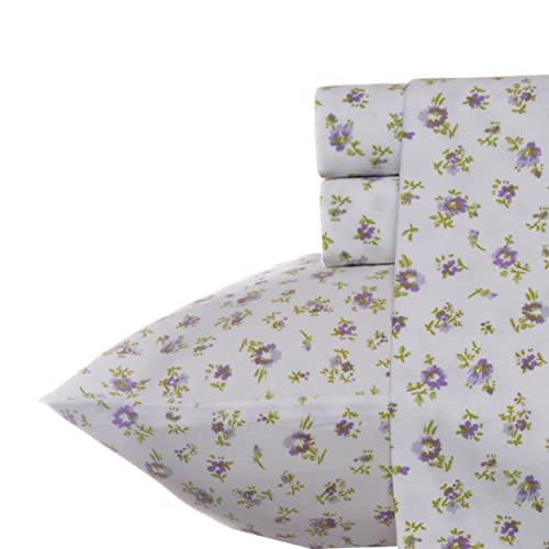 Laura Ashley Home – Queen-Bettlaken, weiches Satin-Baumwoll-Bettwäsche-Set – elegant, glatt und atmungsaktiv, Heimdekoration (Petite Fleur Heather, 4-teilig, Queensize-Bett) von Laura Ashley