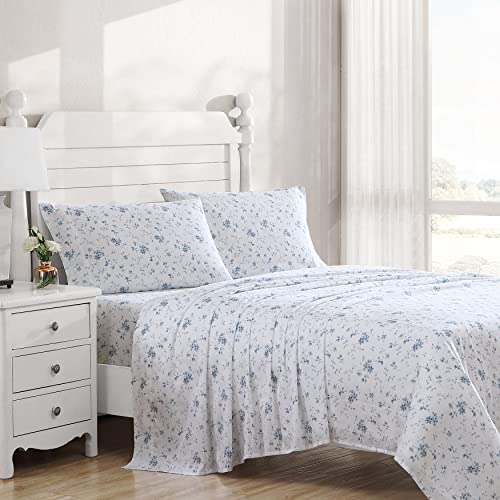 Laura Ashley Home – Queen-Bettlaken, weiches Satin-Baumwoll-Bettwäsche-Set – elegant, glatt und atmungsaktiv, Heimdekoration (Garten Muse Blau, 4-teilig, Queensize) von Laura Ashley