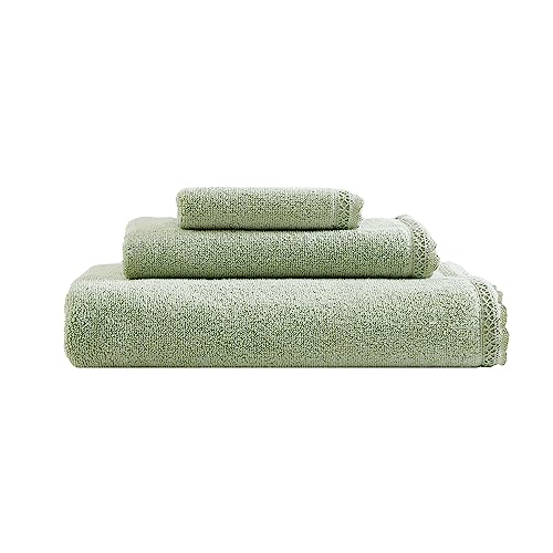 Laura Ashley, Soft Cotton Bathroom Decor, Highly Absorbent & Medium Weight Bath Towels Set, 3 Piece, Juliette Green von Laura Ashley