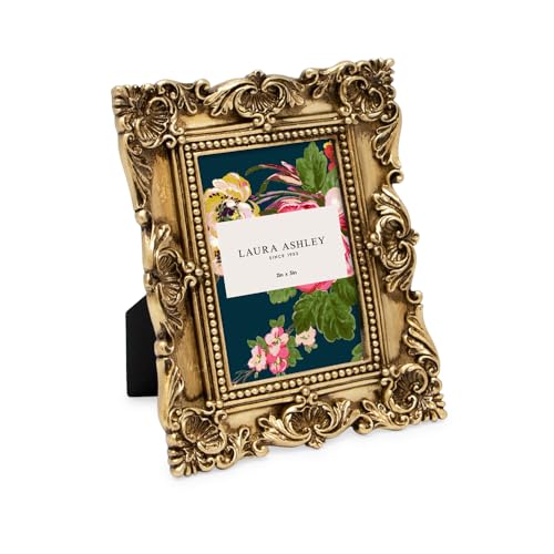 Laura Ashley 2x3 Gold Ornate Textured Hand-Crafted Resin Picture Frame with Easel, for Tabletop & Wall Display, Decorative Floral Design Home Décor, Photo Gallery, Art & More (2x3, Gold) von Laura Ashley