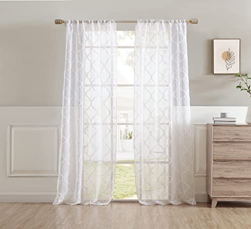 Laura Ashley Berwyn Gittervorhänge mit Stangentasche, jeder Vorhang misst 96 cm B x 244 cm L, Weiß, 2 Paneele von Laura Ashley