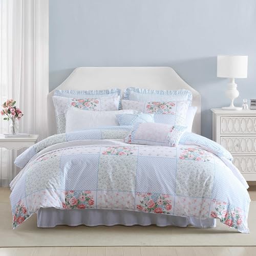 Laura Ashley - Bettdecken-Set, superweiche Bettwäsche mit passenden Kissenbezügen, inklusive Kissenbezügen, schicke Raumdekoration (Hope Patchwork Blue, Full/Queen) von Laura Ashley
