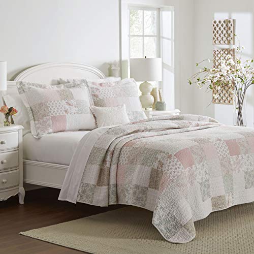 Laura Ashley Geißblatt-Kollektion Bettwäsche-Set aus Baumwolle, wendbar, mit passenden Kissenbezügen, Heimdekoration, ideal für alle Jahreszeiten, Celina Patchwork rosa/Salbei, Queen von Laura Ashley