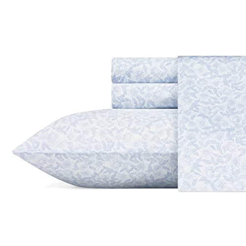 Laura Ashley - Queen-Bettwäsche, weiches Satin-Baumwoll-Bettwäsche-Set – schlank, glatt und atmungsaktiv, Heimdekoration (blühendes Blau, Queen-Size) von Laura Ashley