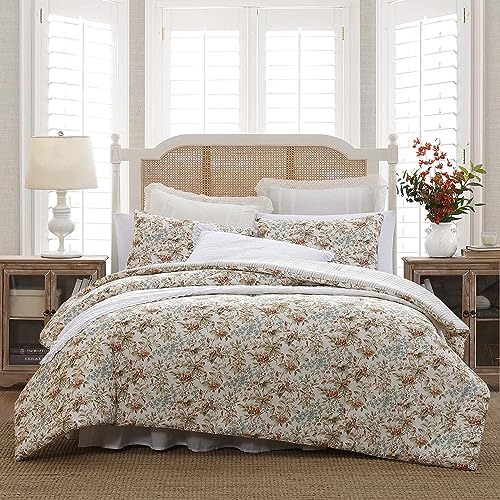 Laura Ashley - Bettwäsche-Set für Doppelbett, wendbare Baumwoll-Bettwäsche mit passendem Kissenbezug, Florale Heimdekoration mit Karierter Rückseite (Bramble Floral Beige, Twin) von Laura Ashley