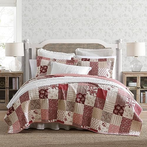 Laura Ashley - Bettwäsche-Set für Doppelbett, wendbare Baumwollbettwäsche mit passendem Kissenbezug, Patchwork-inspirierte Heimdekoration (Celina Patchwork Rot, Doppelbett) von Laura Ashley