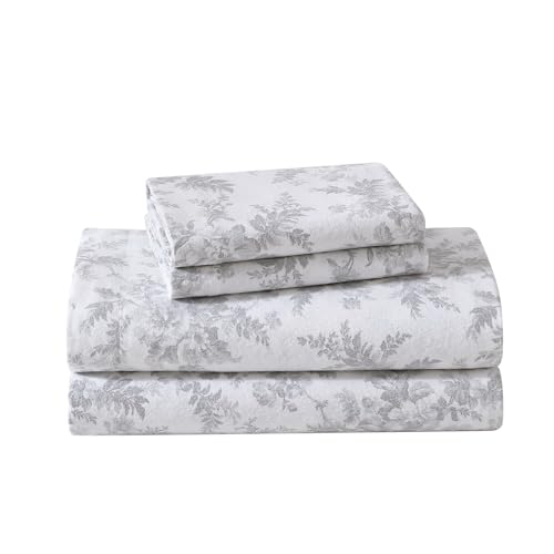Laura Ashley Bettwäsche-Set für King-Size-Bett, Baumwoll-Flanell-Bettwäsche, gebürstet für zusätzliche Weichheit und Komfort (Vanessa-Grau, King-Size) von Laura Ashley