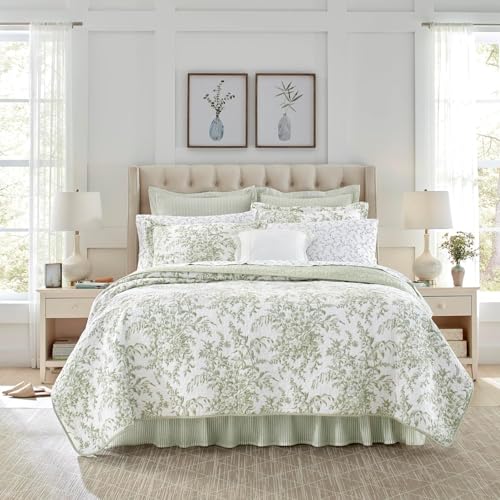 Laura Ashley Home - King-Size-Bettwäsche-Set, wendbare Baumwoll-Bettwäsche mit passenden Kissenbezügen, leichte Heimdekoration für alle Jahreszeiten (Bedford Green/Off-White, King-Size-Bett) von Laura Ashley