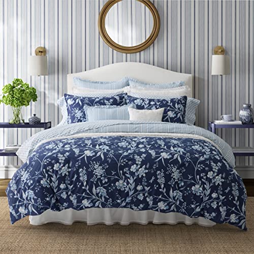 Laura Ashley - Bettwäsche-Set für King-Size-Betten, Baumwolle, wendbar, inklusive passenden Kissenbezügen mit Euro-Kissenbezügen und Kissen (Branch Toile Blue, Kingsize) von Laura Ashley