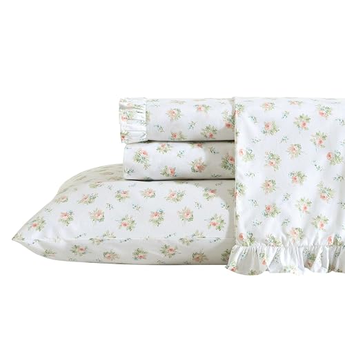 Laura Ashley Bettwäsche-Set für Queensize-Bett, atmungsaktive Perkal-Baumwolle, Fadenzahl 200, Florale Heimdekoration (Roseford-Orange, Queen) von Laura Ashley