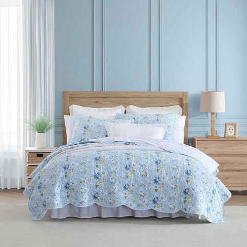 Laura Ashley Bettwäsche-Set mit passendem Kissenbezug, gewelltes Design (Pfingstrosen-Gartenblau, Kingsize-Bett) von Laura Ashley