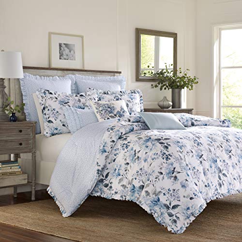 Laura Ashley Home Chloe Kollektion Luxuriöses, ultraweiches Premium Set, leichte und Bequeme Bettwäsche, stilvolles Design für Wohnkultur, Baumwolle, Cottage Blue, Queen von Laura Ashley