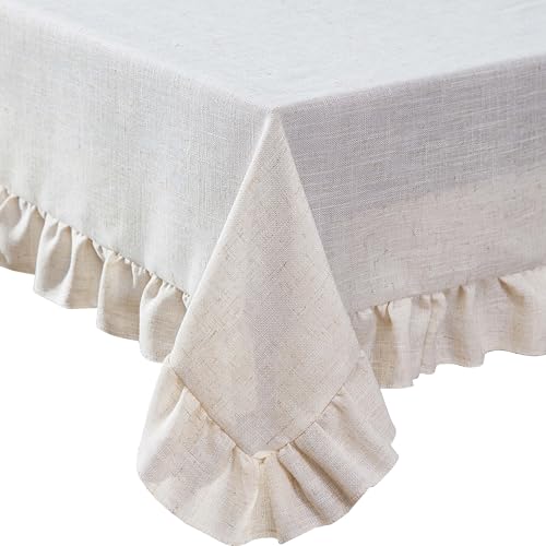 Laura Ashley Dothan Luxus-Tischdecke aus Leinen-Mischgewebe, gerüscht, für formelle Anlässe, Urlaub, Hochzeit oder Party, 152,4 x 304,8 cm, Taupe von Laura Ashley