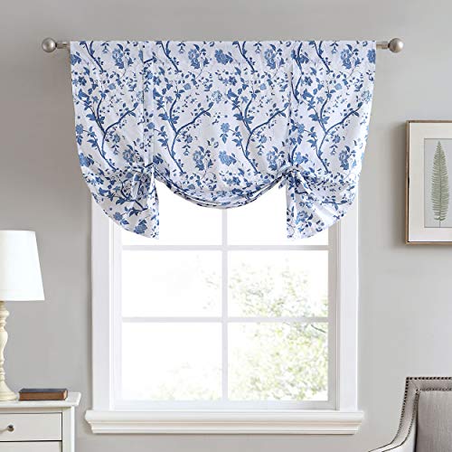 Laura Ashley Elise Collection Stilvoller Volant-Vorhang mit Blumendruck, schicke dekorative Fensterdekoration für Heimdekoration, Baumwolle, Blau, 50" x 18" von Laura Ashley