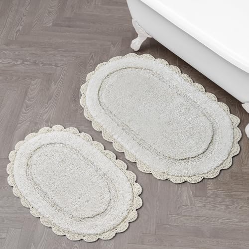 Laura Ashley Eloise Badteppich-Set aus 100% Baumwolle, oval, 2-teiliges Set mit Häkelbordüre, weich und saugfähig, Sandschalenbeige, 43,2 x 61 cm/50,8 x 81,3 cm, Badezimmerteppiche Laura Ashley Eloise Badteppich-Set aus 100% Baumwolle, oval, 2-teiliges Set mit Häkelbordüre, weich und saugfähig, Sandschalenbeige, 43,2 x 61 cm/50,8 x 81,3 cm, Badezimmerteppiche von Laura Ashley