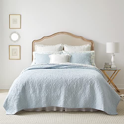 Laura Ashley Felicity Collection Steppdecken-Set, ultraweich, für alle Jahreszeiten, wendbar, stilvolle Decke mit passenden Kissenbezügen, Doppelbett, Breeze Blue von Laura Ashley