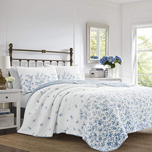 Laura Ashley Home - Bettwäsche-Set für Doppelbett, wendbare Baumwoll-Bettwäsche mit passendem Kissenbezug, vorgewaschene Heimdekoration für zusätzliche Weichheit (Flora Blue, Twin) von Laura Ashley