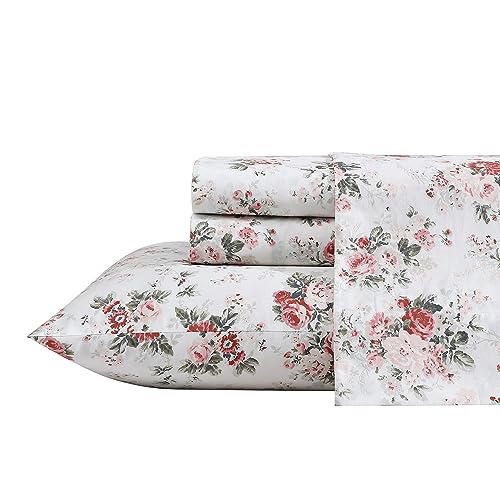 Laura Ashley - Full Sheets, Cotton Percale Bedding Set, Crisp & Cool Home Decor (Ashfield Pink, Full) von Laura Ashley