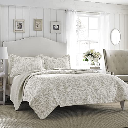 Laura Ashley Home Amberley Collection Steppdecken-Set, 100% Baumwolle, atmungsaktiv und leicht, wendbar, vorgewaschen für zusätzliche Weichheit, King-Size-Bett, Biscuit von Laura Ashley