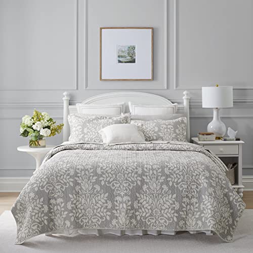 Laura Ashley Home – Bettwäsche-Set für King-Size-Bett, wendbare Baumwoll-Bettwäsche mit passenden Kissenbezügen, Heimdekoration für alle Jahreszeiten (Rowland Grey, King) von Laura Ashley