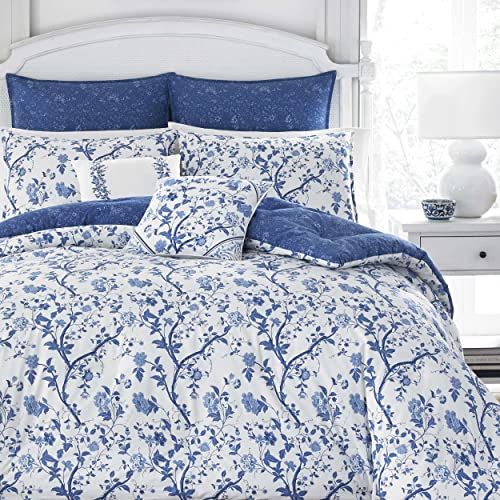 Laura Ashley Home - Elise Collection - Luxuriöses, ultraweiches Steppdecke, Ganzjahres-Premium-Bettwäsche-Set, stilvolles, zartes Design für Heimdekoration, Blau, King von Laura Ashley