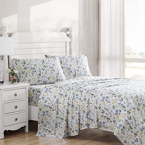 Laura Ashley Home - King-Size-Bettlaken, weiches Satin-Baumwoll-Bettwäsche-Set – schlanke, Glatte und atmungsaktive Heimdekoration (Meadow Floral Blue, Kingsize) von Laura Ashley