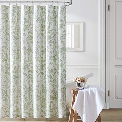 Laura Ashley Home | Natalie Collection | Duschvorhang, 100% Baumwolle & leicht, stilvolles Blumenmuster, maschinenwaschbar für einfache Pflege, 183 x 183 cm, Salbeigrün von Laura Ashley