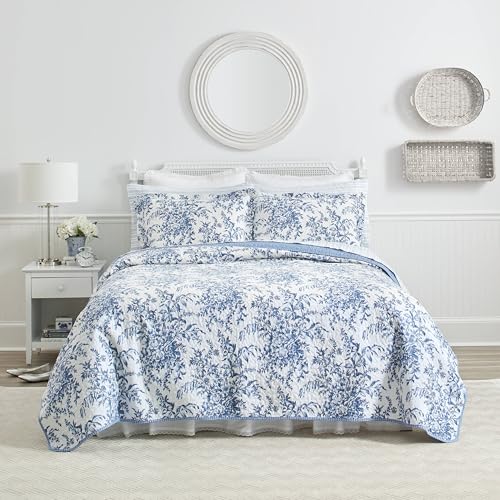 Laura Ashley Home – Queen-Bettwäsche-Set, wendbare Baumwoll-Bettwäsche mit passenden Kissenbezügen, leichte Heimdekoration für alle Jahreszeiten (Bedford Delft Blue, Queen) von Laura Ashley