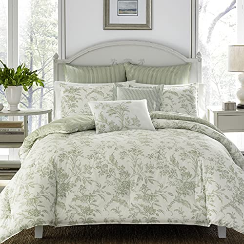 Laura Ashley Home – Queen-Size-Bettdecken-Set, wendbar, Baumwolle, inklusive passenden Kissenbezügen mit Euro-Kissenbezügen und Dekokissen (Natalie Salbei/gebrochenes Weiß, Queen-Size-Bett), von Laura Ashley